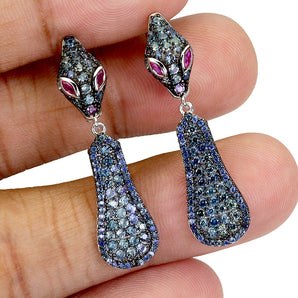 925 Sterling Silver Earrings Blue Sapphire Round Diamond Cut Ruby Gemstone