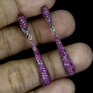 925 Sterling Silver Earrings Ruby Myanmar Round Diamond Cut Gemstone Jewelry