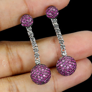 925 Sterling Silver Earrings Ruby Myanmar Round Diamond Cut 2mm Topaz Gemstone