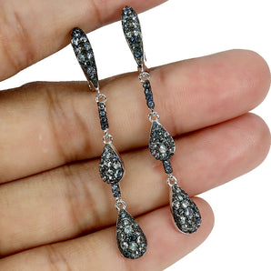 925 Sterling Silver Earrings Blue Sapphire Round Diamond Cut Gemstone Jewelry