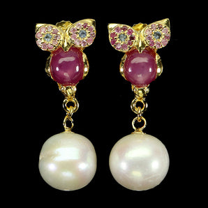925 Sterling Silver Earrings Oval Ruby 7x6mm Sapphire Pearl Owl Gemstone Jewelry