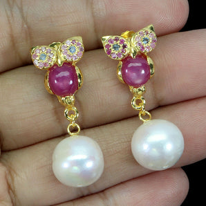 925 Sterling Silver Earrings Oval Ruby 7x6mm Sapphire Pearl Owl Gemstone Jewelry