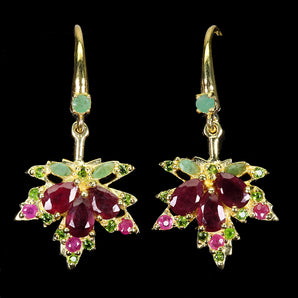 925 Sterling Silver Earrings Pear Ruby 6x4mm Emerald Natural Gemstone Jewelry