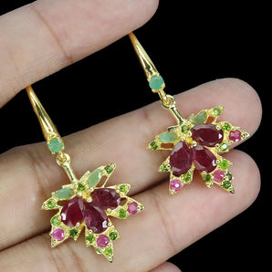 925 Sterling Silver Earrings Pear Ruby 6x4mm Emerald Natural Gemstone Jewelry