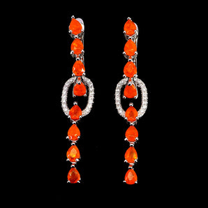 925 Sterling Silver Earrings Pear Orange Opal 4x3mm Natural Gemstone Jewelry