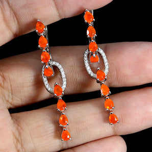 925 Sterling Silver Earrings Pear Orange Opal 4x3mm Natural Gemstone Jewelry