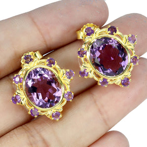 925 Sterling Silver Earrings Oval Amethyst 11x9mm Natural Gemstone Jewelry