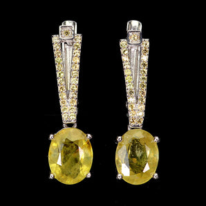 925 Sterling Silver Earrings Oval Yellow Sapphire 9x7mm Sapphire Gemstone