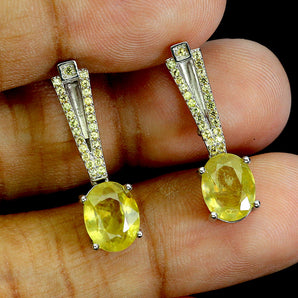 925 Sterling Silver Earrings Oval Yellow Sapphire 9x7mm Sapphire Gemstone