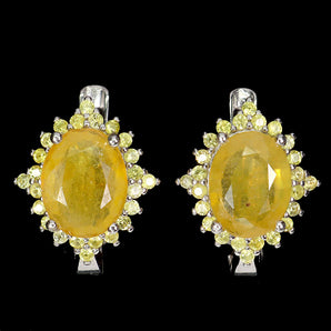 925 Sterling Silver Earrings Oval Yellow Sapphire 9x7mm Sapphire Gemstone