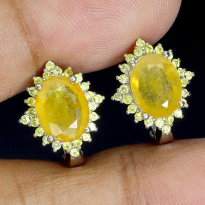 925 Sterling Silver Earrings Oval Yellow Sapphire 9x7mm Sapphire Gemstone