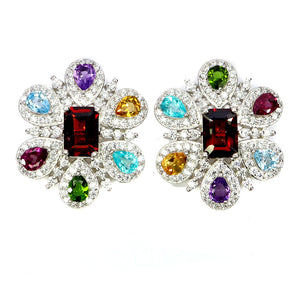 925 Sterling Silver Earrings Octagon Mozambique Garnet 7x5mm Topaz Gemstone