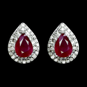 925 Sterling Silver Earrings Pear Ruby 7x5mm Natural Gemstone Jewelry
