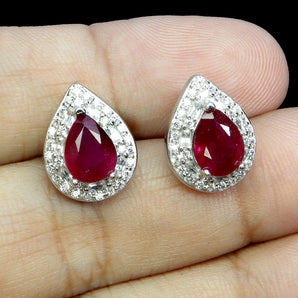 925 Sterling Silver Earrings Pear Ruby 7x5mm Natural Gemstone Jewelry