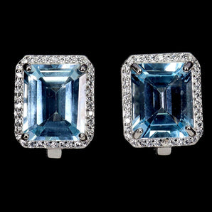 925 Sterling Silver Earrings Octagon Sky Blue Topaz 11x9mm Gemstone Jewelry