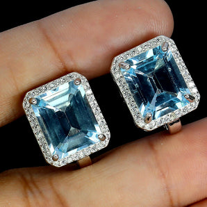 925 Sterling Silver Earrings Octagon Sky Blue Topaz 11x9mm Gemstone Jewelry