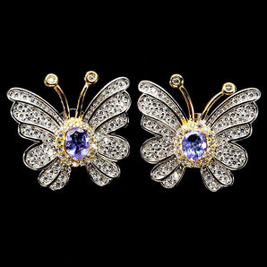 925 Sterling Silver Earrings Oval Tanzanite 5x4mm Butterfly Gemstone Jewelry