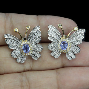 925 Sterling Silver Earrings Oval Tanzanite 5x4mm Butterfly Gemstone Jewelry