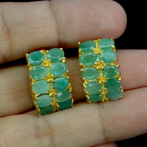 925 Sterling Silver Earrings Oval Emerald 5x4mm Natural Gemstone Jewelry