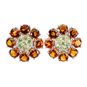 925 Sterling Silver Earrings Round Citrine Peridot Natural Gemstone Jewelry