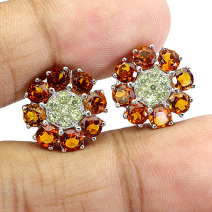 925 Sterling Silver Earrings Round Citrine Peridot Natural Gemstone Jewelry