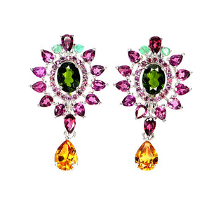 925 Sterling Silver Earrings Pear Citrine 8x6mm Chrome Diopside Gemstone Jewelry