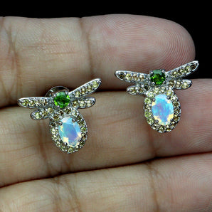 925 Sterling Silver Earrings Oval Fire Opal 6x4mm Sapphire Gemstone Jewelry