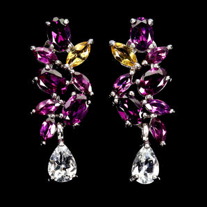 925 Sterling Silver Earrings Pear Aquamarine Citrine Rhodolite Gemstone Jewelry