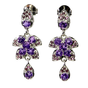 925 Sterling Silver Earrings Round Amethyst Rhodolite Garnet Gemstone Jewelry