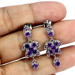 925 Sterling Silver Earrings Round Amethyst Rhodolite Garnet Gemstone Jewelry
