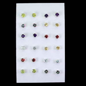 925 Sterling Silver Earrings Round Peridot Topaz Amethyst 4mm 12pairs Birthstone