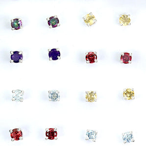 925 Sterling Silver Earrings Round Peridot Topaz Amethyst 4mm 12pairs Birthstone