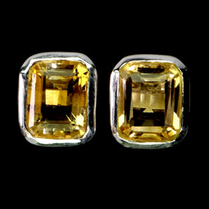 925 Sterling Silver Earrings Octagon Citrine 9x7mm Handmade Gemstone Jewelry