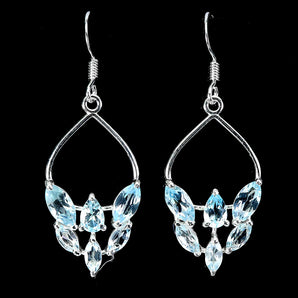 925 Sterling Silver Earrings Marquise Sky Blue Topaz 8x4mm Gemstone Jewelry