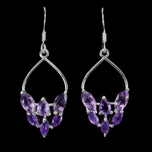 925 Sterling Silver Earrings Marquise Amethyst 8x4mm Natural Gemstone Jewelry