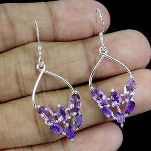 925 Sterling Silver Earrings Marquise Amethyst 8x4mm Natural Gemstone Jewelry