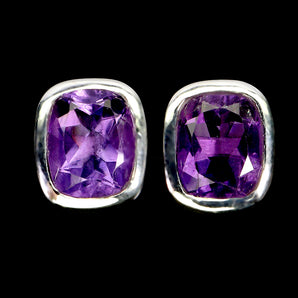 925 Sterling Silver Earrings Antique Amethyst 12x10mm Handmade Gemstone Jewelry