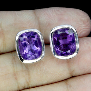 925 Sterling Silver Earrings Antique Amethyst 12x10mm Handmade Gemstone Jewelry