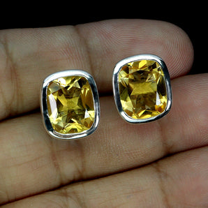 925 Sterling Silver Earrings Antique Citrine 12x10mm Handmade Gemstone Jewelry