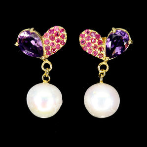 925 Sterling Silver Earrings Pear Amethyst 10x7mm Ruby Pearl Gemstone Jewelry