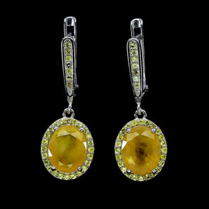 925 Sterling Silver Earrings Oval Yellow Sapphire 10x8mm Sapphire Gemstone