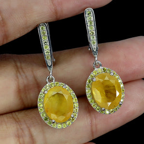 925 Sterling Silver Earrings Oval Yellow Sapphire 10x8mm Sapphire Gemstone