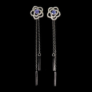 925 Sterling Silver Earrings Round Tanzanite 4mm Flower Natural Gemstone Jewelry