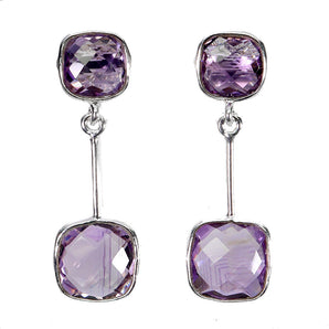 925 Sterling Silver Earrings Cushion Amethyst 9mm Natural Gemstone Jewelry