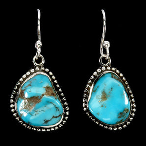 925 Sterling Silver Earrings Fancy Turquoise 14x12mm Handmade Gemstone Jewelry