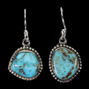 925 Sterling Silver Earrings Fancy Turquoise 14x12mm Handmade Gemstone Jewelry
