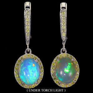 925 Sterling Silver Earrings Oval Fire Opal 10x8mm Sapphire Gemstone Jewelry