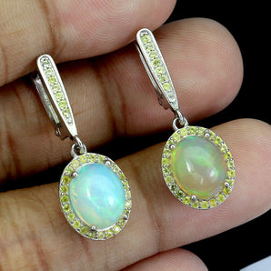 925 Sterling Silver Earrings Oval Fire Opal 10x8mm Sapphire Gemstone Jewelry