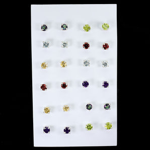 925 Sterling Silver Earrings Round Peridot Topaz Amethyst 4mm 12pairs Birthstone