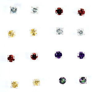 925 Sterling Silver Earrings Round Peridot Topaz Amethyst 4mm 12pairs Birthstone